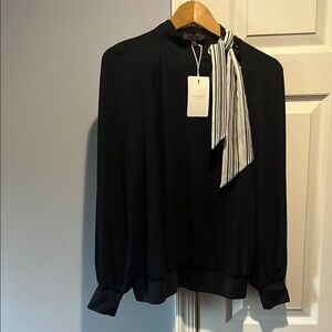 Ted Baker Black Long Sleeve Tie Front Blouse